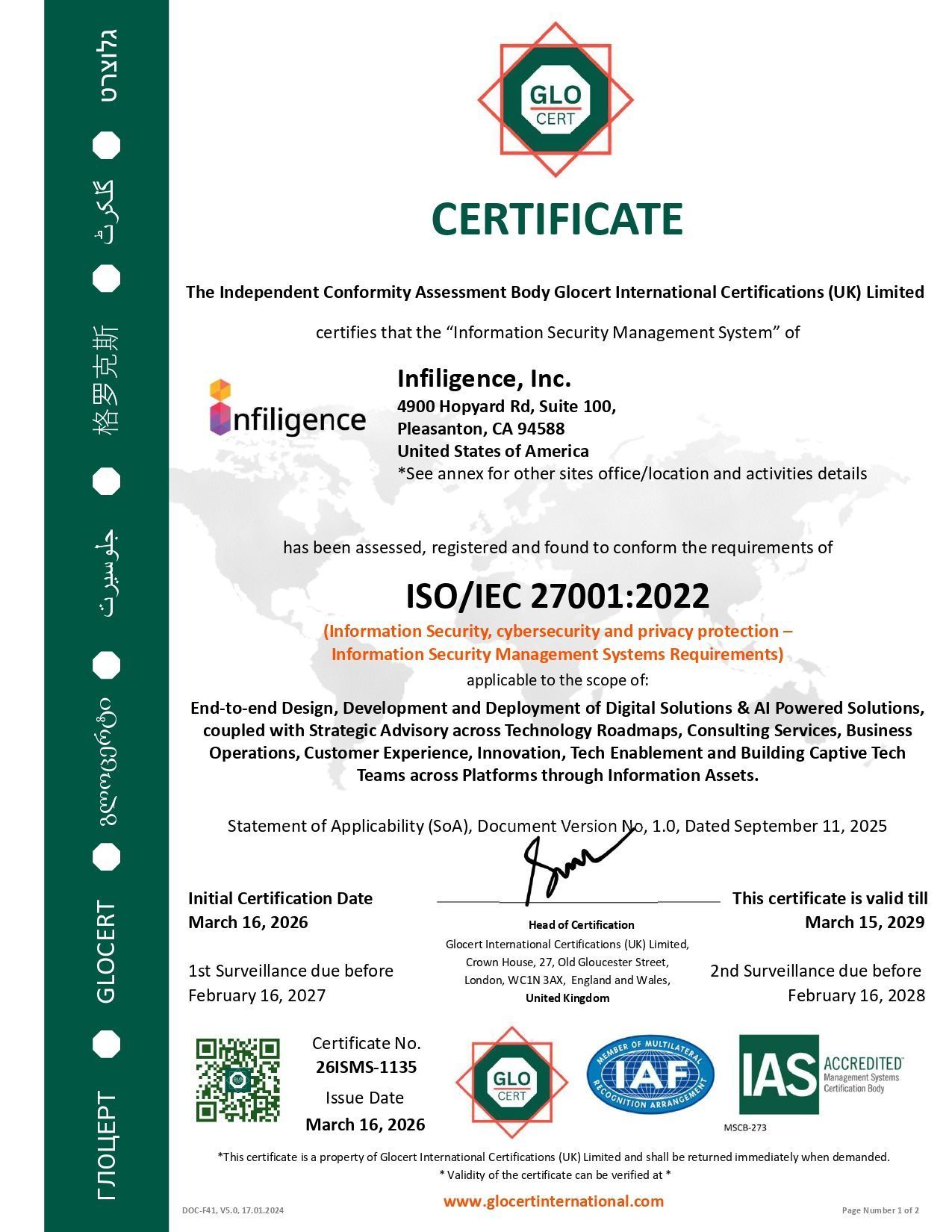 ISO/IEC 27001:2022 certificate preview